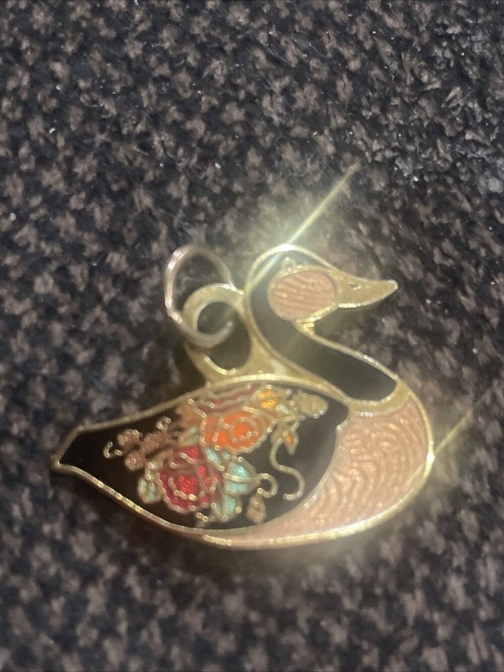 Decorative Arts Collection~1991~Cloisonné Enamel Folk Art Wood Duck Decoy Charm